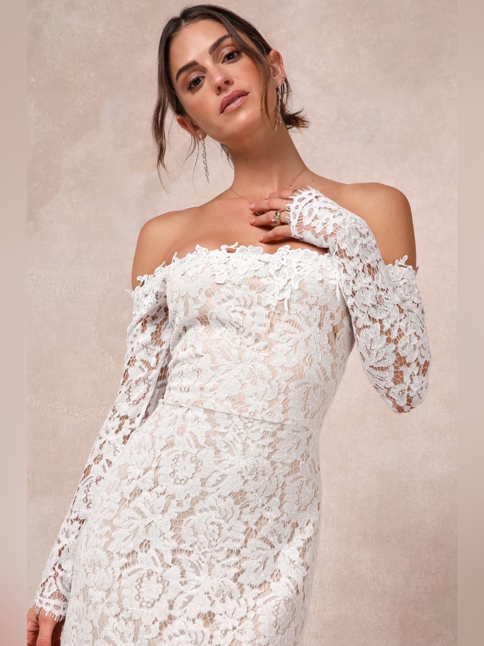 Lulus Romance Dreamer White Lace Off-the-Shoulder Maxi Dress NWT Size Small